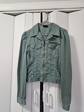 Vintage 1990's Diesel Women’s Light Teal Zip-Front Denim Biker Jacket Medium